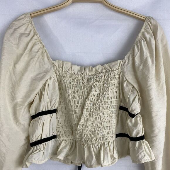 Thirty Thirty Milkmaid Cropped Top Women S Lot of 2 Black Cream Smocked Boho NWT - Picture 5 of 11